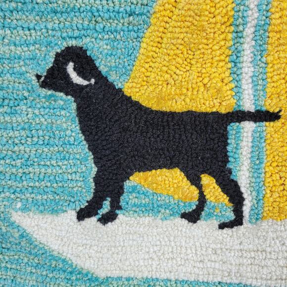 Handmade Hooked Wool Pillow Cover Dog Sailboat Nautical Coastal 17x17 - Picture 6 of 11